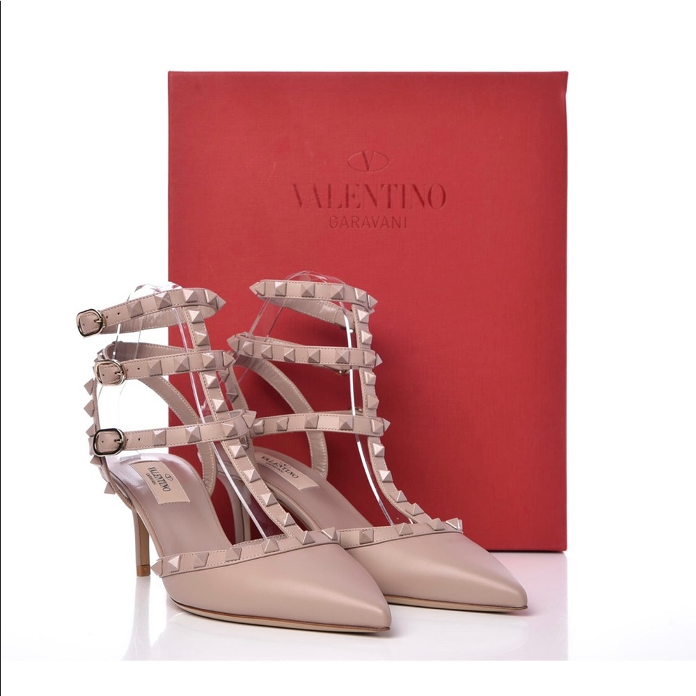 VALENTINO Rockstud Ankle Strap Pumps Rose Poudre